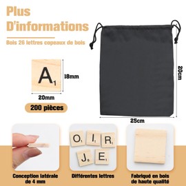 VEGCOO 200 Pieces Wooden Letters Scrabble Letters A-Z Moving Letters with Storage Bag Wooden Letters for Handmade Learning Decorating