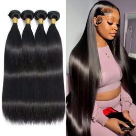 Straight 4 Bundles Human Hair 400g/Pack 22 24 26 28 Inch 12A Unprocessed Black Soft Double Weft Quick Wave Extensions for Women