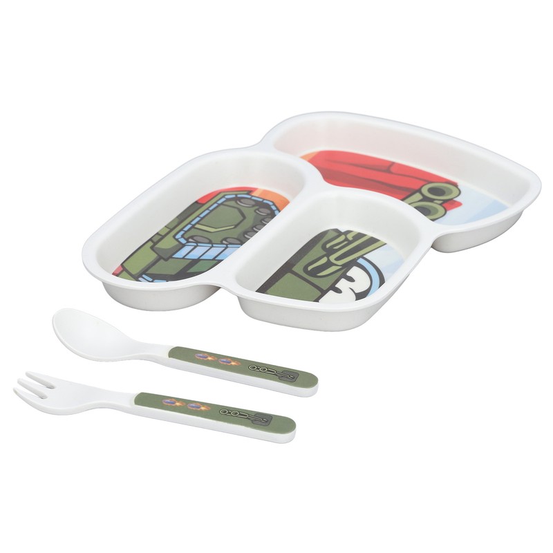 Children Tableware Set Cartoon Printed Unbreakable Divided Plate Toddler Eating