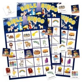 BIZIBAFF Bible Bingo Games for Kids Adults - 24 Players Christian Bible Bingo Cards - Jesus Sunday School Religious Activities for Family Nativity Easter Party Favors