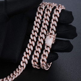 Apzzic 12mm Gold Plated Hip Hop Iced Out CZ Lab Diamond Miami Cuban Link Chain Bracelet with Giftbox for Men and Women Rose Gold 8inch