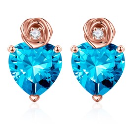 Iefil Earrings Gifts for Women - November Birthstone Earrings, Heart Stud Earrings for Women Valentines Mothers Day Christmas Birthday Gifts for Women Blue Topaz Earrings