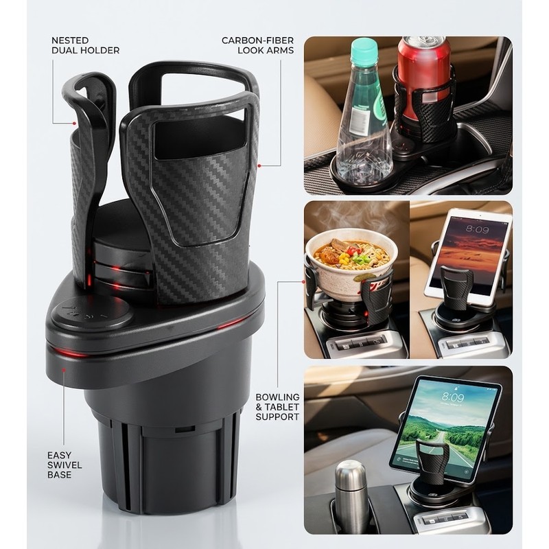 4-in-1 Car Cup Holder Expander – Adjustable Dual Cup Holder