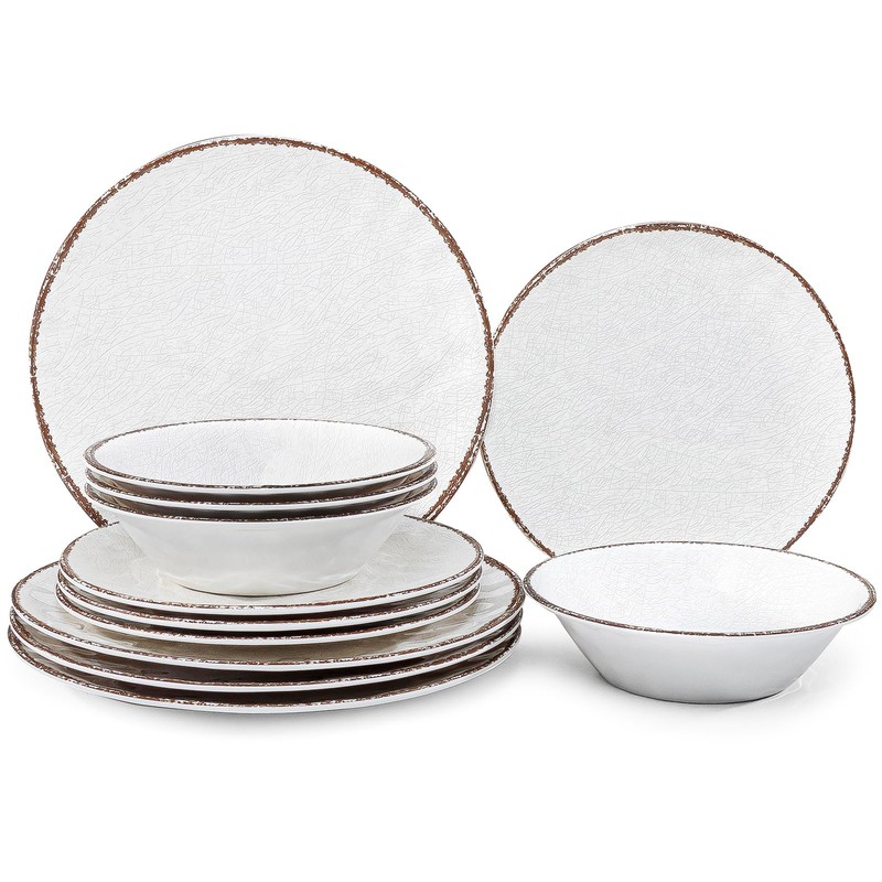 LEHAHA Farmhouse White Melamine Plates and Bowls Set, White dishes