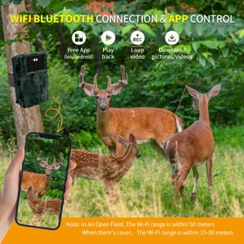 LAIZESKE 4K 60MP Trail Camera, Wifi Game Camera with Night Vision 0.2s Trigger Time Motion Activated 120°Wide Lens, IP66 Hunting Camera with APP 2.4''LCD for Outdoor Wildlife Monitoring
