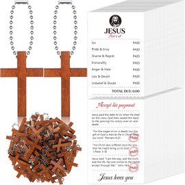Blulu 30 Sets Gospel Tract Jesus Paid It All Jesus Cards with Mini Wooden Cross Keychains Bulk Church Supplies