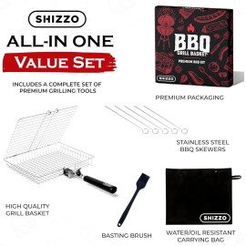 Shizzo High Quality Grilling Value Set With Basket Brush Gloves Portable Case