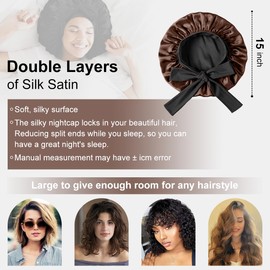 Merdia Satin Hair Bonnet for Women with Soft Elastic Tie Band | Elastic and Reusable Shower Hair Caps | Satin Bonnet for Sleeping Women, Shower Caps | Double Layers Hair Cap | 15 Inches, Brown