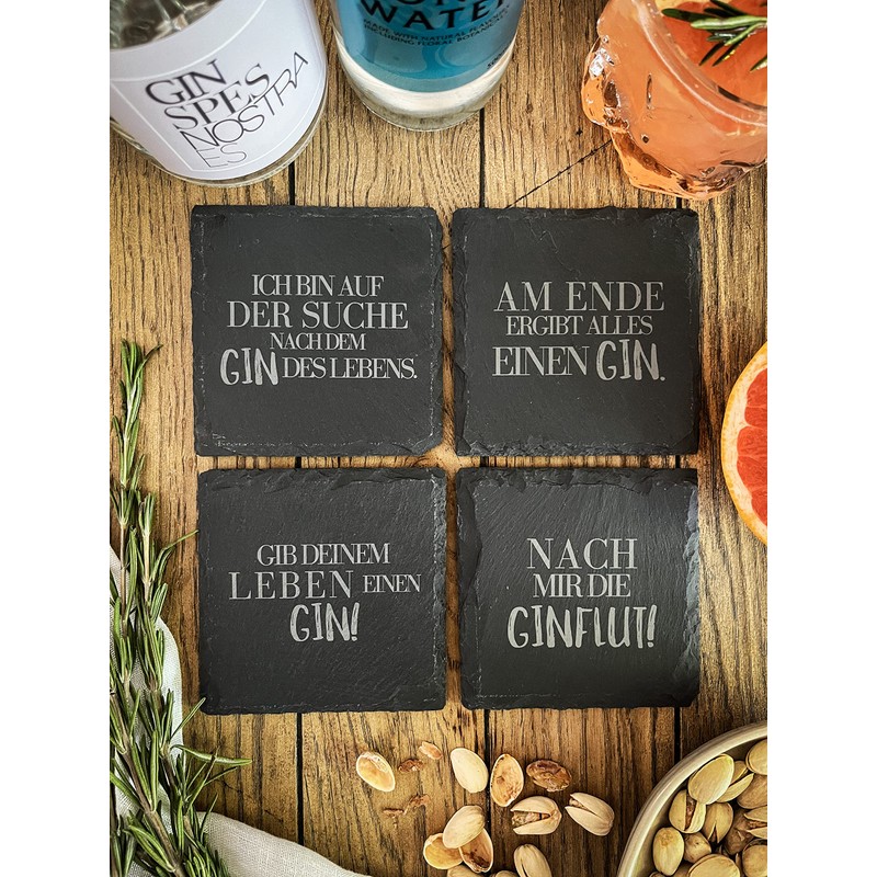 Slate Coaster Set (4 Pieces) for Gin with Gin Sayings