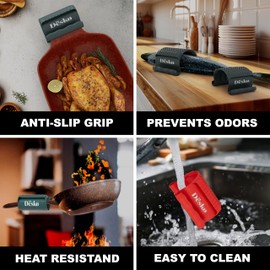 Silicone Oven Grip Mitts Set 2-Pack Heat Resistant Compact Kitchen Essentials, Non-Slip, Mitt Grip, Easy to Clean, BPA-Free for Baking and Cooking, Plus Vegetable Brush by Dëskø