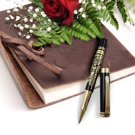 Fine Ballpoint Pens With Traveler's Prayer Engraved Gold Jerusalem Holy Land Gift Pen With Presentation Box