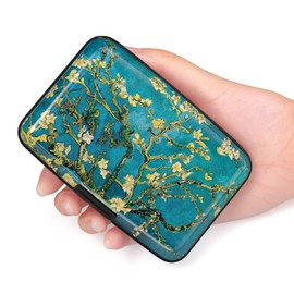 Hsxnam Credit Card Holder Wallet, RFID Blocking Credit Card Case Aluminum Metal Cute Business Card Holder Pocket ID Case for Women Men, Blossom Tree