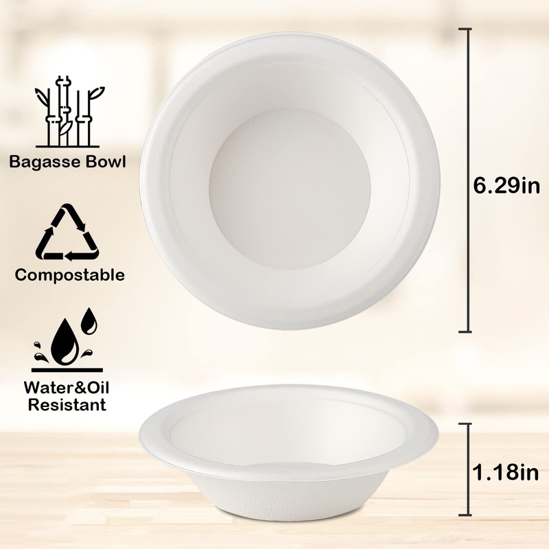 GREENESAGE 50 Pack Disposable Paper Bowls 12oz - Eco-Friendly, Sugarcane