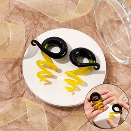 YOFANST 2pcs Glass Tapers Multi-Colors Spiral Plugs Piercing Ear Gauges Flesh Tunnel 2G 6MM Yellow and Black Patchwork Style for Women Men