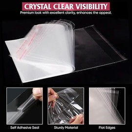 (Pack of 100) 16 x 24 cm (6.3 x 9.4 inches) Cellophane Clear Plastic Bags,Sealed Storage Pouches,Thickening and Durable,Press Seal Bags,Apply to Kitchen Storage,Jewellery Packaging Storage Bag