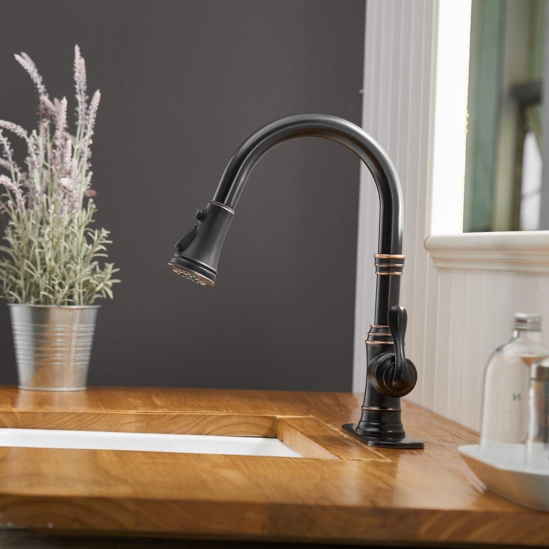 BATHFINESSE Kitchen Faucet, Oil Rubbed Bronze Finish, 360 Degree Swivel,