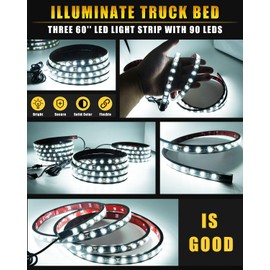 Qasim Truck Bed Light Strip 3PCS 60" Inch 270 LEDs White Led Strip Lights Waterproof for Truck Cargo Pickup Van SUV RV Boat Lights, with On/Off Switch Blade Fuse