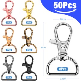 Pack of 50 Carabiner Key Rings - Key Ring in 7 Colours - High-Quality Zinc Alloy - Flexible and Durable - Ideal for DIY Projects