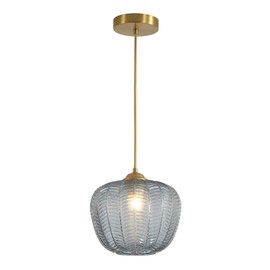 KCO Lighting Mid Century Modern Globe Pendant Light Brushed Gold Pendant Light Fixture Small Smoked Glass Pendant Light Vintage Striped Glass Ceiling Light Brass Kitchen Light Fixtures