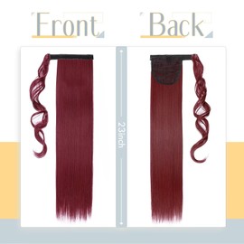 Silk-co 23" Long Straight Wrap around Ponytail Extensions Synthetic Clip in Ponytail Hair Extensions Hairpiece for Women (Maroon&Dark Red)