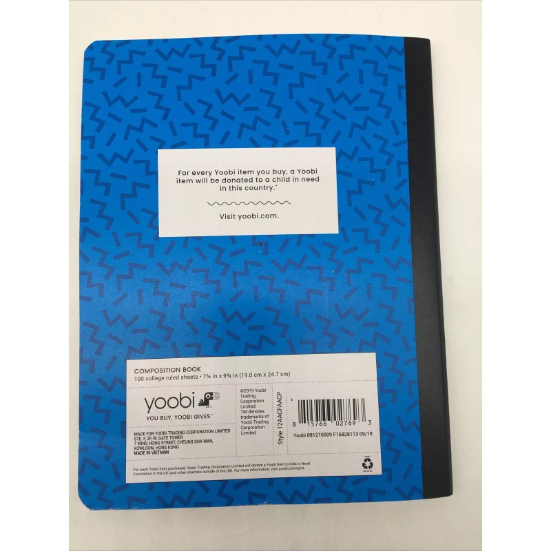 yoobi Yobi Composition Book Blue Wide Ruled 100 sheet 9.25