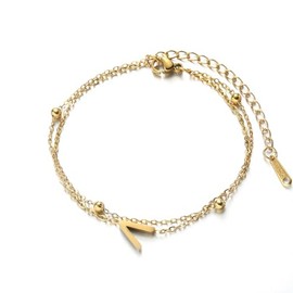 FineryGal Gold V Initial Letter Bracelet for Women Alphabet Layered Chain Wristlet Gift Wristband Family Friends Birthday Anniversary