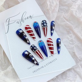 LARSOOY Nails Handmade Press on Nails Long Stiletto | Handmade Nails with Maga Patterns | Reusable fake Nails with Unique Designs | False Nails 10 Pcs (Maga, M)