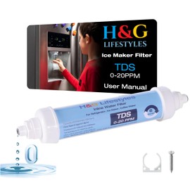 H&G Lifestyles Ice Maker Filter Replacement,0 TDS Inline Water Filter for Refrigerator, Reduce TDS to 0-20 PPM,Remove Chlorine Heavy Metal Odor,with 1/4-Inch Quick Connect Fittings