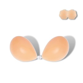 TPOLAU Adhesive Bra Strapless Sticky Invisible Push up Silicone Bra for Women Push Up Backless Dress with Nipple Covers UnderwireWrinkle-Free Bra Skin Color