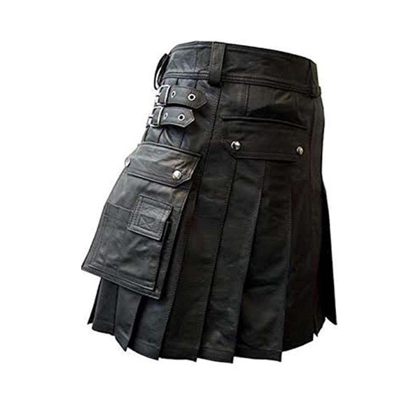 AREENO Men's Real Leather Kilt Black Kilt Heavy Duty Gladiator
