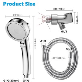 Fat-Cattie Adjustable 3-Spray Shower Head with Handheld, ON/OFF Switch, Detachable Shower Arm, and Multi-Functional Water Saving Kit