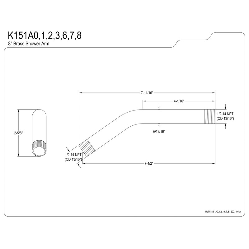 Kingston Brass K151A2 8-Inch Shower Arm, 7-1/2'' (L) x 1/2''