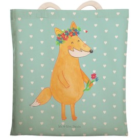Mr. & Mrs. Panda Shopping Bag Fox Flower Love Gift Self Love Tote Bag Boho Girlfriends Shoulder Bag Flower Wreath, turquoise