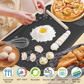 Silicone Baking Mat 28" x 20" Extra Thickness Dough Rolling Mat with Measurements and Edge Heightening, Non-stick Food Grade Silicone Pastry Mat for Pastry, Bread, Cookies, Pizza, Fondant, Pasta-Black