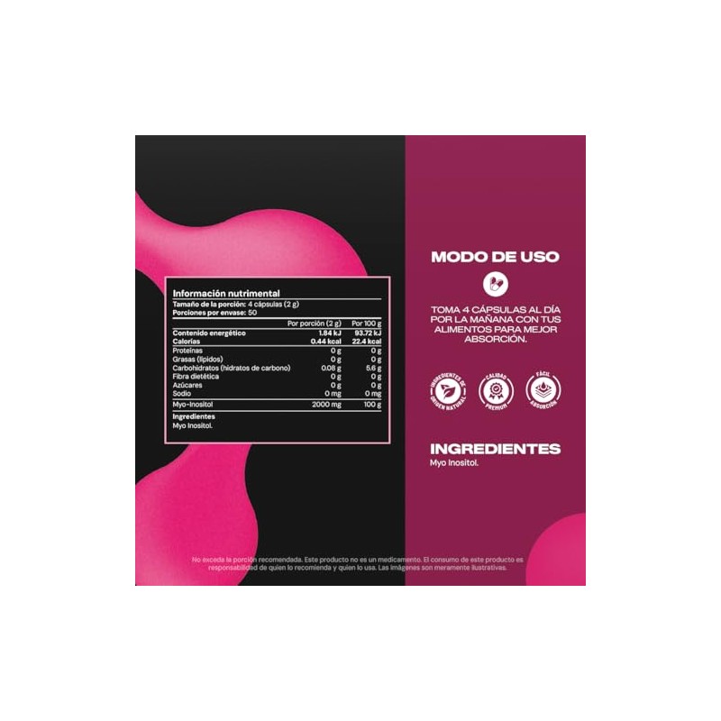 Myo Inositol Puro Bienestar Hormonal Vital Botanics 200 Cápsulas 2000