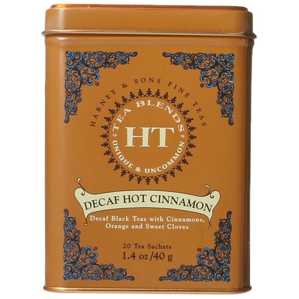 Harney and Sons Decaf Hot Cinnamon , Decaf Flavored Black 20 Sachets per Tin 1.4oz