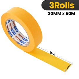 ADHES Painter's Masking Tape, Yellow Painter's Masking Tape, for Painting Work, Clean Edges, No Residue, 30 mm x 50 m, 3 Rolls