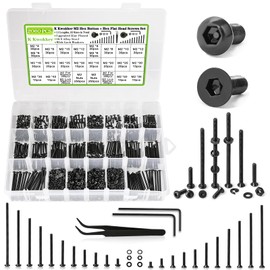K Kwokker 2060 x M2 Screw Kit 4MM to 40MM, M2 Button Head Screws & M2 Flat Head Screws, Upgraded Zinc Plated M2 Screws Assortment Kit w/Nuts and Bolts, Washer and Lock Washers, Black Machine Screws