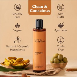  Liife & Pur Suits Turmeric Body Oil - Ayurvedic Massage Oil with Vitamin E, Coconut Oil, Almond Oil & Squalane| Reduces Dark Spots, Brightens Skin, Hydrates & Moisturizes (200 ml)