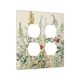 Yamxbfa Decorative Outlet Covers Rustic Beige Wildflower Green Plants Yellow Floral 2 Gang Wall Plate Cover Double Duplex Receptacle Two Switch Light Switch Cover Plate Jumbo GFCI Face Plate