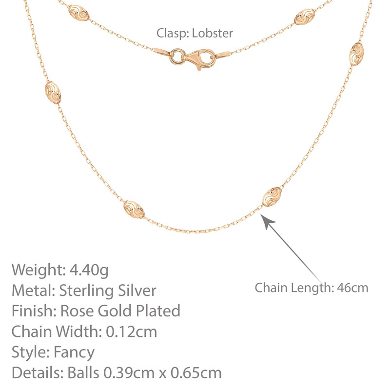 Tuscany Silver Rose Gold Plated Diamond Cut Ball and Trace