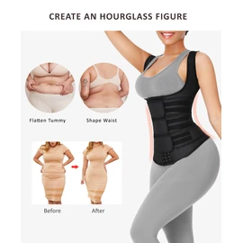 FeelinGirl Waist Trainer Vest for Women Lower Belly Fat Waist Trainer Corset Vest Cincher Latex Colombiana 3 Hooks L