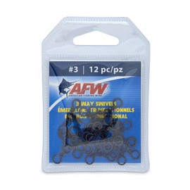 American Fishing Wire Brass 3-Way Swivels with Stainless Steel Rings (12-Piece), Black, Size #1/0