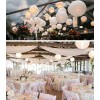 Quasimoon 12" White Round Paper Lantern, Even Ribbing, Hanging Decoration