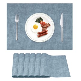 YRYGYA Leather Heat Resistant Placemats Set of 6 Waterproof Wipeable Washable PU Table Mats,Easy to Clean Anti-Slip Place Mats (Blue, 6)
