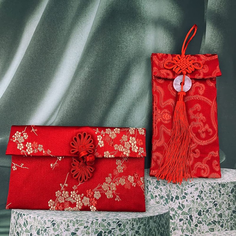 4 Pcs Silk Red Envelopes Lucky Money Pockets Hongbao Chinese