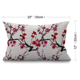 BGBDEIA Cherry Cushion Cover Farmhouse Japanese Cherry Blossom Decorations Pillow Case for Sofa Couch Cotton Linen 30 x 50 cm 12x20 Inches