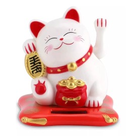 Mini Estatuilla Gato Japonés Suerte Fortuna Solar Maneki Nek