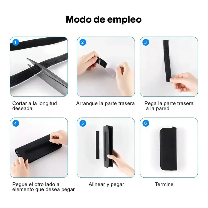 Cierre Adherente Autoadhesiva Gancho Y Felpa 10m Negro Nylon Reutilizable