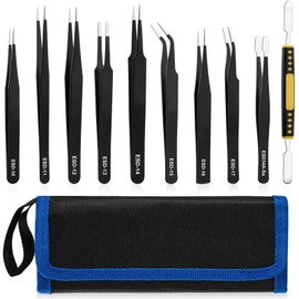 Pinzas de Precision, Juego de 10 Pinzas Precisión Tweezer, Antiácidas Tweezers de Acero Inoxidable, Juego de Pinzas de Precisión Para Trabajos de Laboratorio, Electrónica, Manualidades, Soldadura